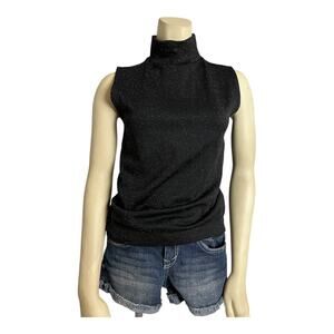 Love Nation Sleeveless Metallic Black Blouse Shirt Top High Neck 1XL 2XL Plus